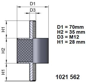 LIERIÖERISTIN Ø 70/35 X M12/2, 55 °SHA