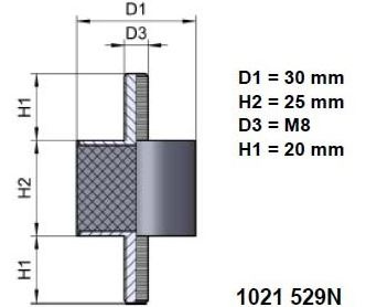 LIERIÖERISTIN Ø 30/25 X M8/2, 45 °SHA NEOPREN CR