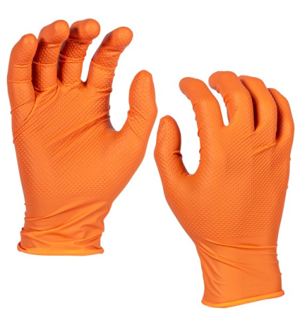 MILWAUKEE KÄSINEET KERTAKÄYTTÖISET, ORANSSIT ELINTARVIKEHYVÄKSYTYT - 10/XL, 50KPL PAKKAUS