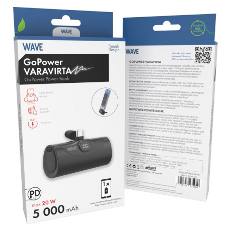 WAVE GOPOWER LISÄVIRTA, 5000MAH, MUSTA