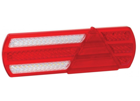 LED-TAKAVALO PERÄVAUNU, OIKEA, OHUT, 12/24V 390X140X20MM  TAKA-/JARRU-/VILKKU-/SUMU-/PERUUTUSVALO, KOLMIOHEIJASTIN