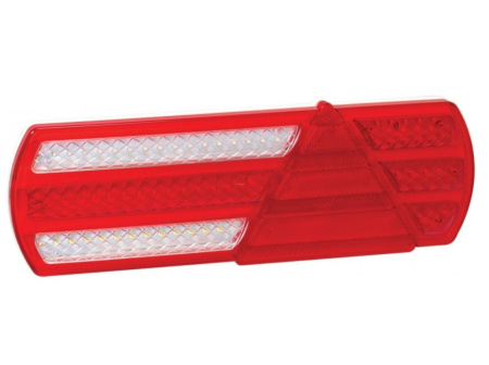 LED-TAKAVALO PERÄVAUNU, VASEN, OHUT, 12/24V 390X140X20MM  TAKA-/JARRU-/VILKKU-/SUMU-/PERUUTUSVALO, KOLMIOHEIJASTIN