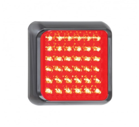 YLILEVEÄN-/TAKAVALO LED, PUNAINEN 12/24V TAKA/JARRU, MUSTA KEHYS, VALO 80X80MM POHJA 100X100X28MM
