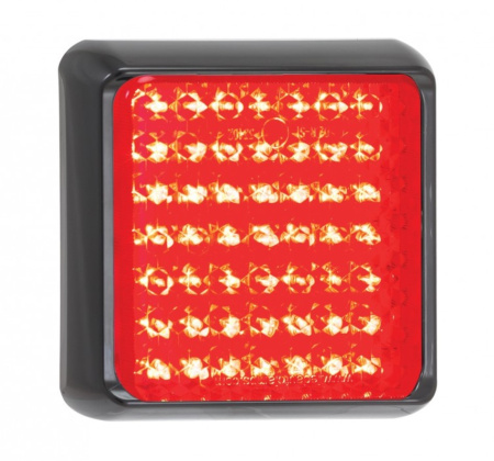 YLILEVEÄN-/TAKAVALO LED, PUNAINEN 12/24V TAKA/JARRU, MUSTA KEHYS, VALO 100X100MM POHJA 120X120X31MM