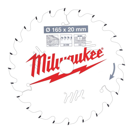 MILWAUKEE PYÖRÖSAHANTERÄ, PUULLE, W165X20X2,2X24
