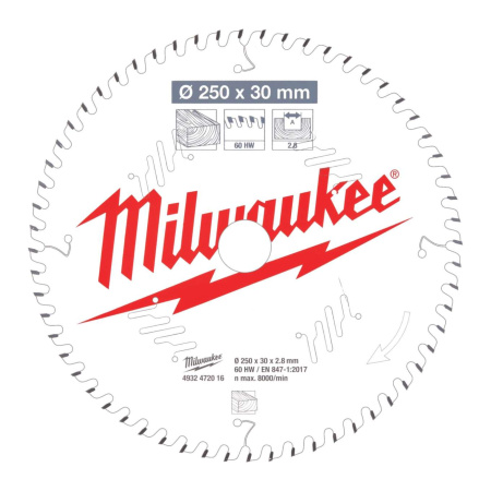 MILWAUKEE PYÖRÖSAHANT. MS W250X30X2,8X60