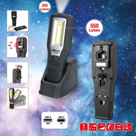 KS TOOLS LED-KÄSIVALAISIN 550LUM, MAGNEETILLA JA RIPUSTUSKOUKULLA