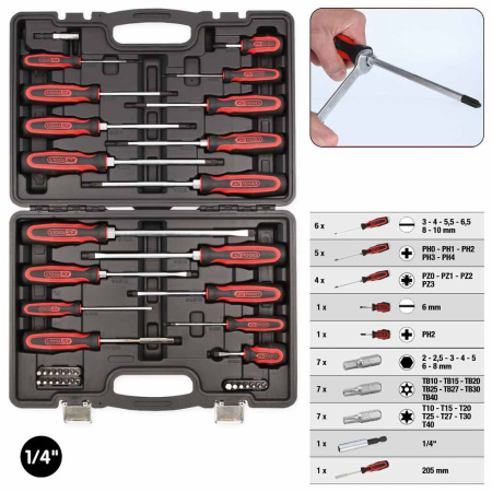 KS TOOLS ERGOTORQUEPLUS-RUUVIMEISSELI JA KÄRKISARJA, 39-OS.
