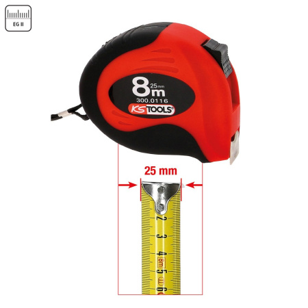 KS TOOLS RULLAMITTA 8M 25MM, LUKITUKSELLA