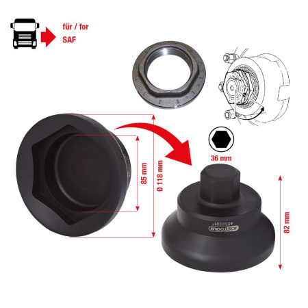 KS TOOLS AKSELIMUTTERIAVAIN, SAF 85MM, Ø 118MM 6-KULMA, VÄÄNTIÖ 36MM HYLSYLLE
