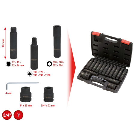 KS TOOLS 3/4"+1" VOIMAVAIHTOHYLSY- JA TERÄHYLSYSARJA, 16-OS 