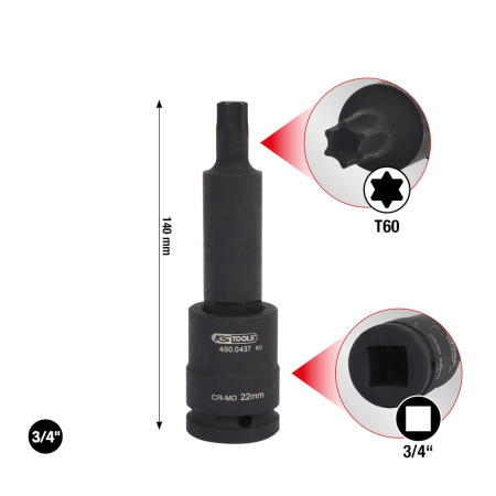 KS TOOLS, 3/4" VOIMAKÄRKIHYLSY TORX T60 "SCANIA KARDAANIN PULTIN"