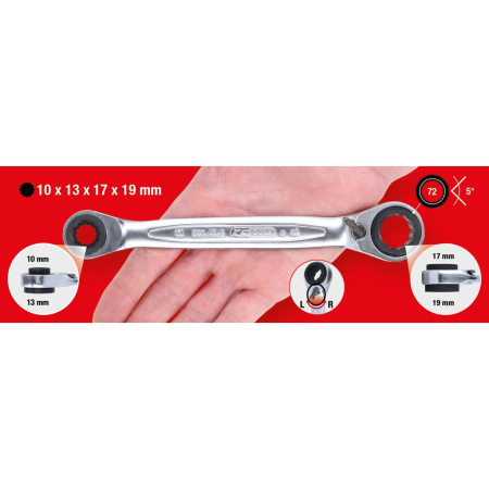 KS TOOLS 4 IN 1 GEARPLUS VAIHDETTAVA KAKSOISRÄIKKÄLENKKIAVAIN, 10X13X17X19 MM