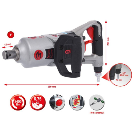 KS TOOLS SUPERMONSTER ISKEVÄ MUTTERIVÄÄNNIN 1", 3405NM, 40MM LYHYTKARA