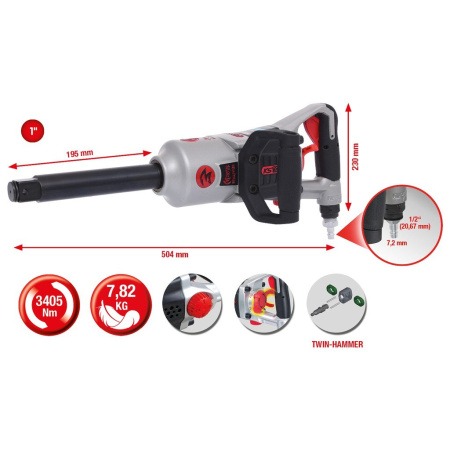 KS TOOLS SUPERMONSTER ISKEVÄ MUTTERIVÄÄNNIN 1", 3405NM, 504MM PITKÄKARA