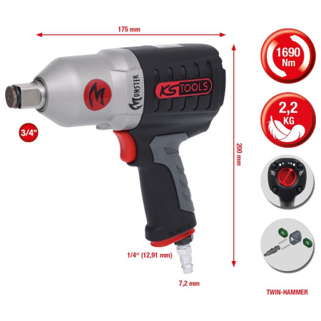 KS TOOLS MONSTER ISKEVÄ MUTTERIVÄÄNNIN 3/4", 1690NM