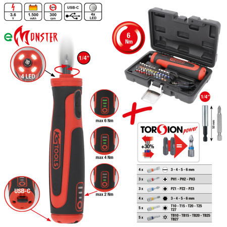 KS TOOLS 1/4" EMONSTER -AKKURUUVINVÄÄNNINSARJA, 27-OS, 6 NM