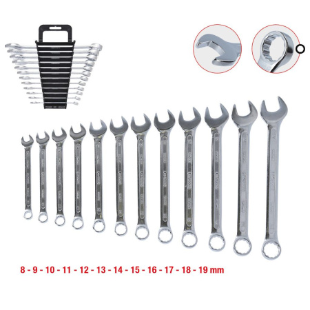 KS TOOLS KIINTOLENKKIAVAINSARJA, TAIVUTETTU, 8-19MM 12-OS.