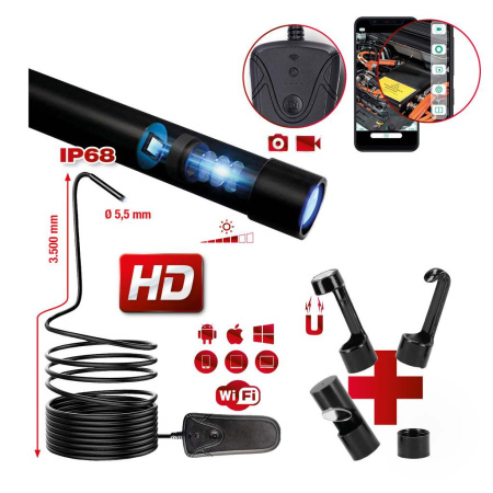 KS TOOLS  WI-FI-VIDEOSKOOPPISARJA Ø 5,5 MM 0° HD ETUKAMERASONDILLA, 5-OS.