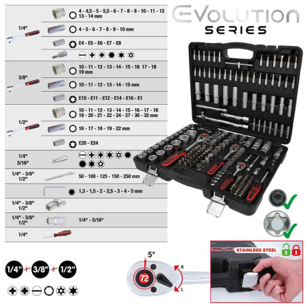 KS TOOLS 1/4"+3/8"+1/2" HYLSYAVAINSARJA, 179-OS 