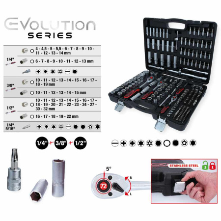 KS TOOLS HYLSYAVAINSARJA 1/4"+3/8"+1/2", 195-OS.