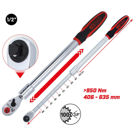 KS TOOLS 1/2" MONSTER-TELESKOOPPIRÄIKKÄ, 406-635MM, 100 HAMMASTA