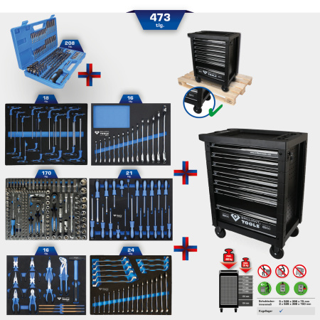 BRILLIANT TOOLS TYÖKALUVAUNU, 7-VETOLAATIKKOA JA 473-TYÖKALUA 